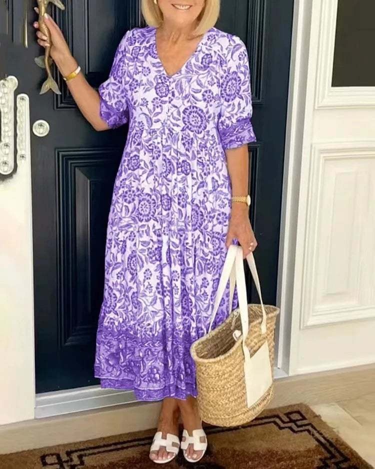 Palma - Elegant Floral Dress with V-Neck