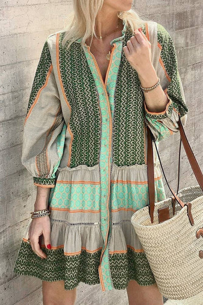 Xendra - Boho Printed Ruffle Dress
