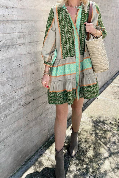 Xendra - Boho Printed Ruffle Dress