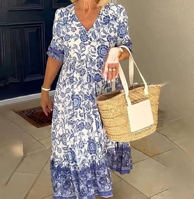 Palma - Elegant Floral Dress with V-Neck