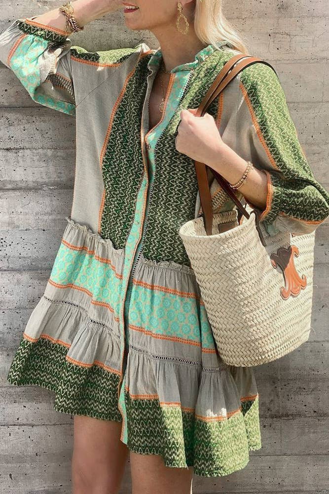 Xendra - Boho Printed Ruffle Dress