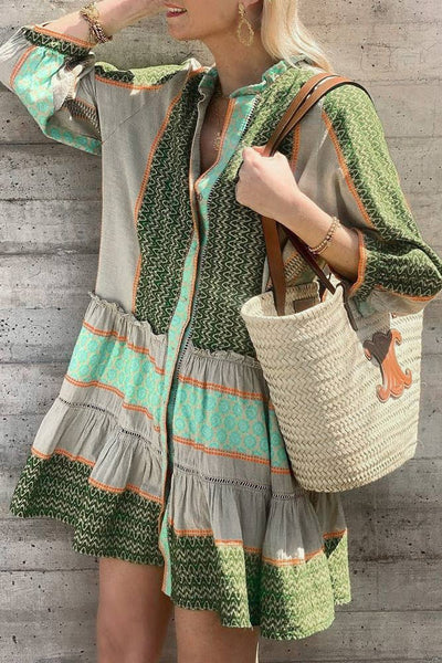 Xendra - Boho Printed Ruffle Dress