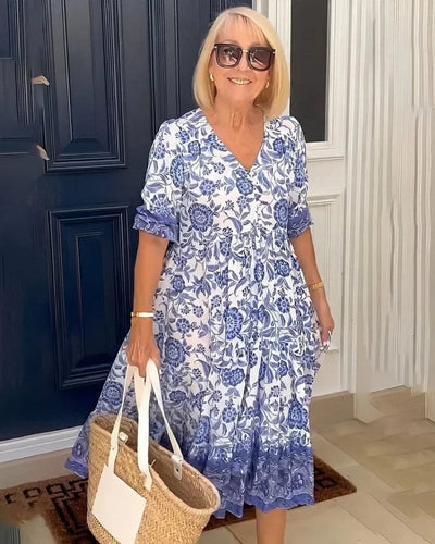 Palma - Elegant Floral Dress with V-Neck