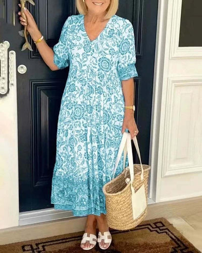 Palma - Elegant Floral Dress with V-Neck